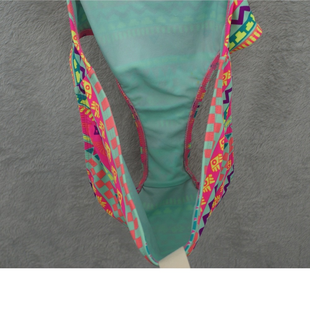 OP Ocean Pacific Womens Neon Tribal Print Monokini Cutout Swimsuit Multi M 7-9 - Picture 7 of 13